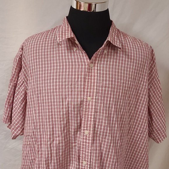 Steve and Barrys Mens XXXL Red Stripe Plaid Short Sleeve Button Up Shirt - Picture 2 of 12